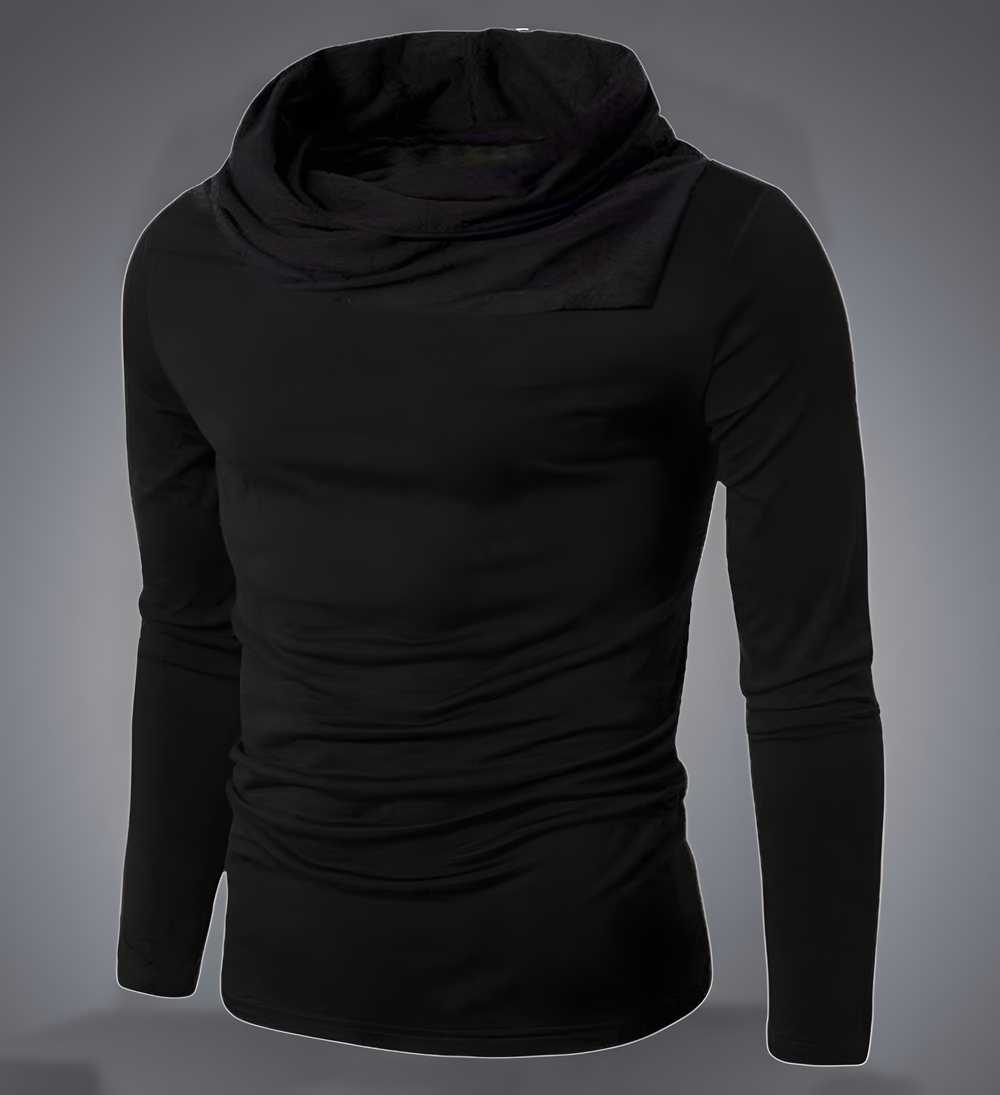 Men's Black & Red Slim Fit Hoodie with Asymmetric Zipper
