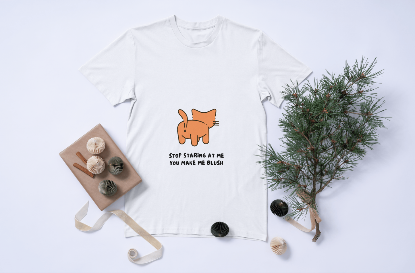 "Stop Staring at Me" Blushing Cat Crop Top | Cute & Quirky Tee for Women