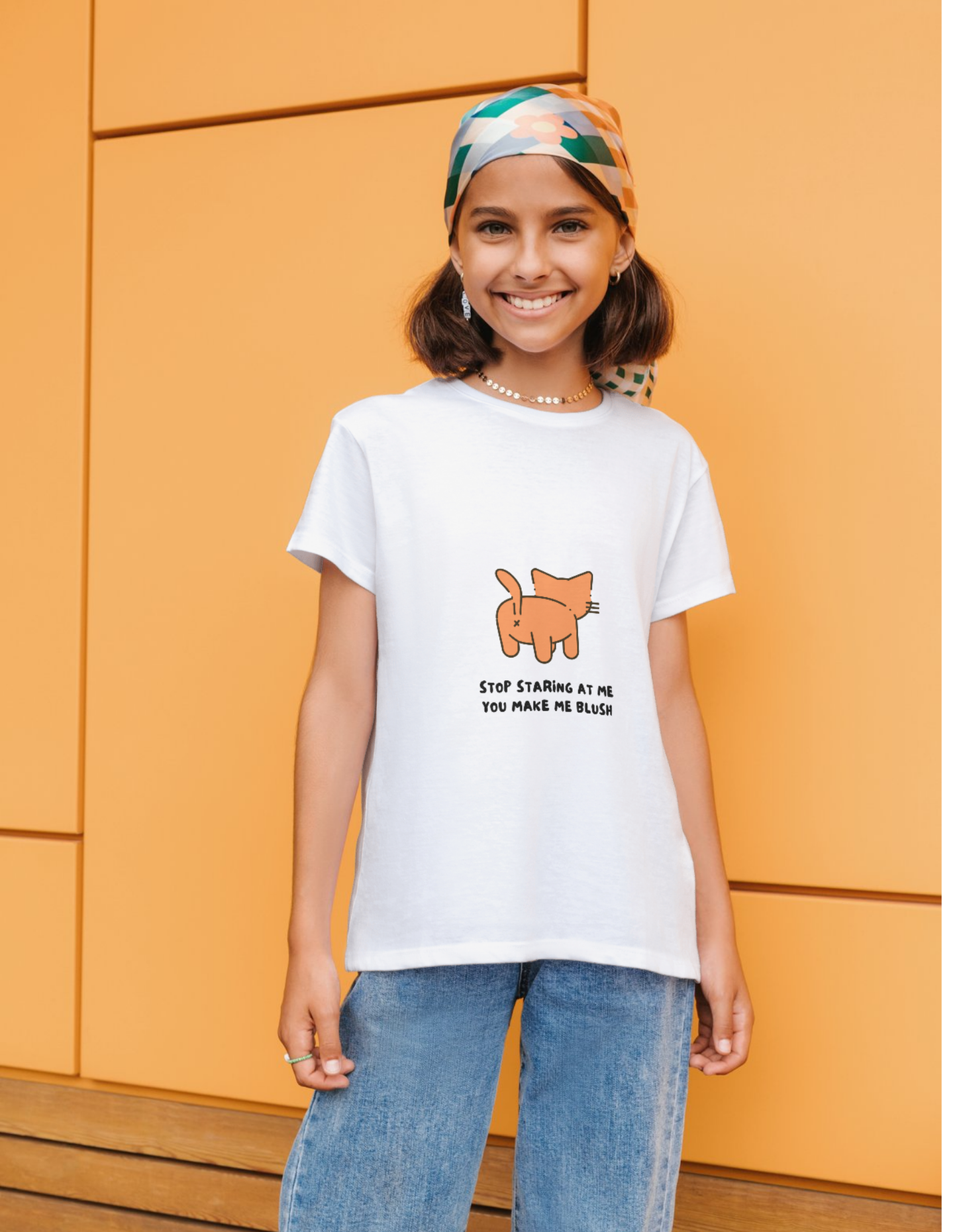 "Stop Staring at Me" Blushing Cat Crop Top | Cute & Quirky Tee for Women