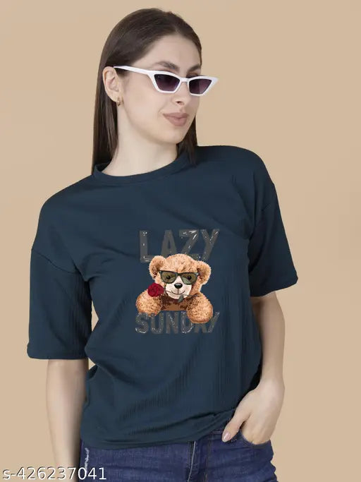 Green Oversized T-Shirts for Women & Girls | Stylish Women's T-Shirts | Printed Tops & Half Sleeve T-Shirts for Women & Girls | Casual & Comfortable Fit | Women T-shirt