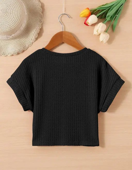 Casual Mauve Textured Crop Top for Women – Short Sleeve Round Neck Tee